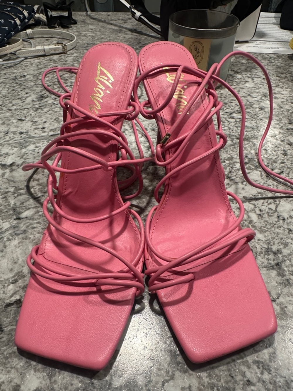 Pink Strappy Lace-Up Women's Heels